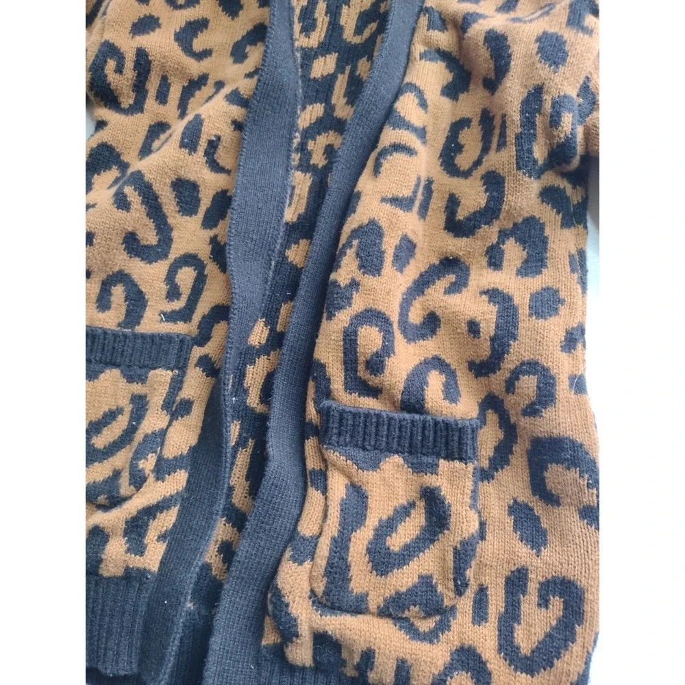 Old Navy Kids 5T Leopard Print‎ Open Front Cardigan Brown Black Cotton Sweater